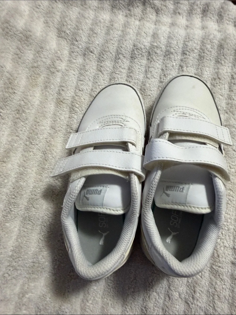 Puma Kids White Double-Strap Sneakers leather